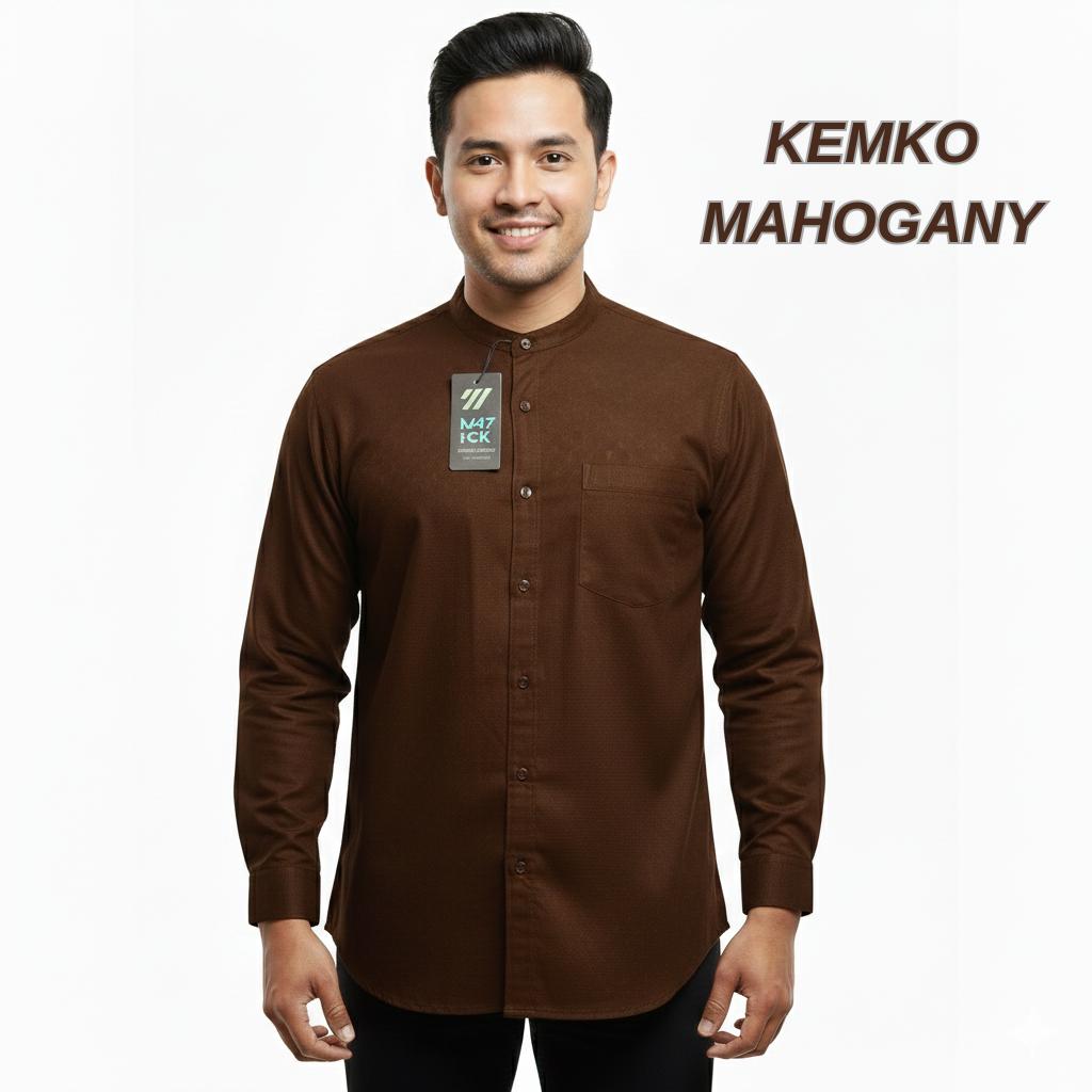 Koko Mahogany Katun Sigaret Premium Pria Muslim Kerah Shanghai Lengan Panjang Bahan Adem Dewasa Baju Atasan Slim Fit
