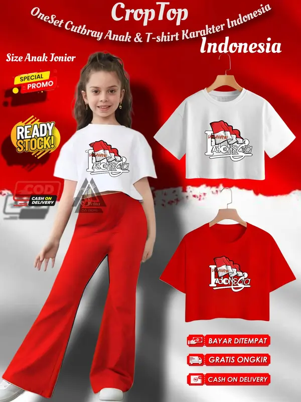 setelan resmi & setelan Fashion Anak Setelan Anak Perempuan Terbaru setelan Cutbray dan kaos cropTop  kemerdekaan Dirgahayu indonesia 0