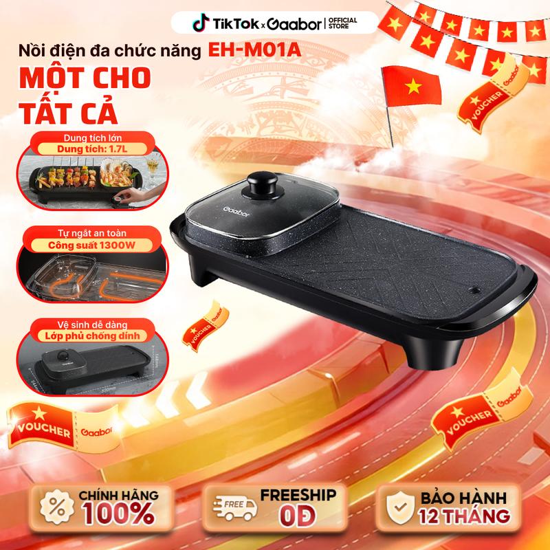 Bếp nướng điện đa năng 2in1 nồi lẩu điện và bếp điện nướng thịt Gaabor EH-M01A  nồi lẩu 1.7 lít dùng cho 5 người công suất 1300W Nồi Lẩu Điện Nấu Ăn Nồi Điện Nướng Thịt Bếp Nướng Nướng Điện Bếp Điện Không Khói chảo nướng điện bosch lò nướng