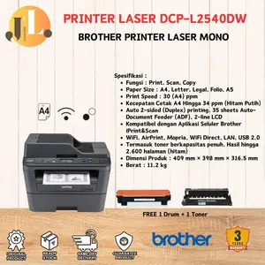 BROTHER DCP-L2540DW Printer Laser AIO Mono L2540 Docuprint DUPLEX WiFi - DCP-L2540DW, PRINTER L2540DW - Printer Only