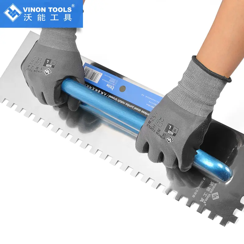 Jumbo Square Notched Trowel 19" Stainless Steel with Closed Wooden Handel for Large Format Tiles