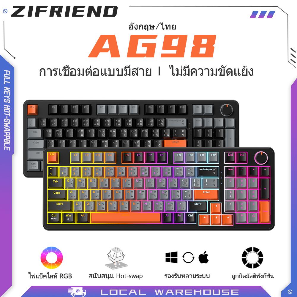 ZIFRIEND AG98 คีย์บอร์ดเชิงกล 97 คีย์ Hot Swappable USB to Type-c เอฟเฟกต์แสง Rainbow Light & RGB st
