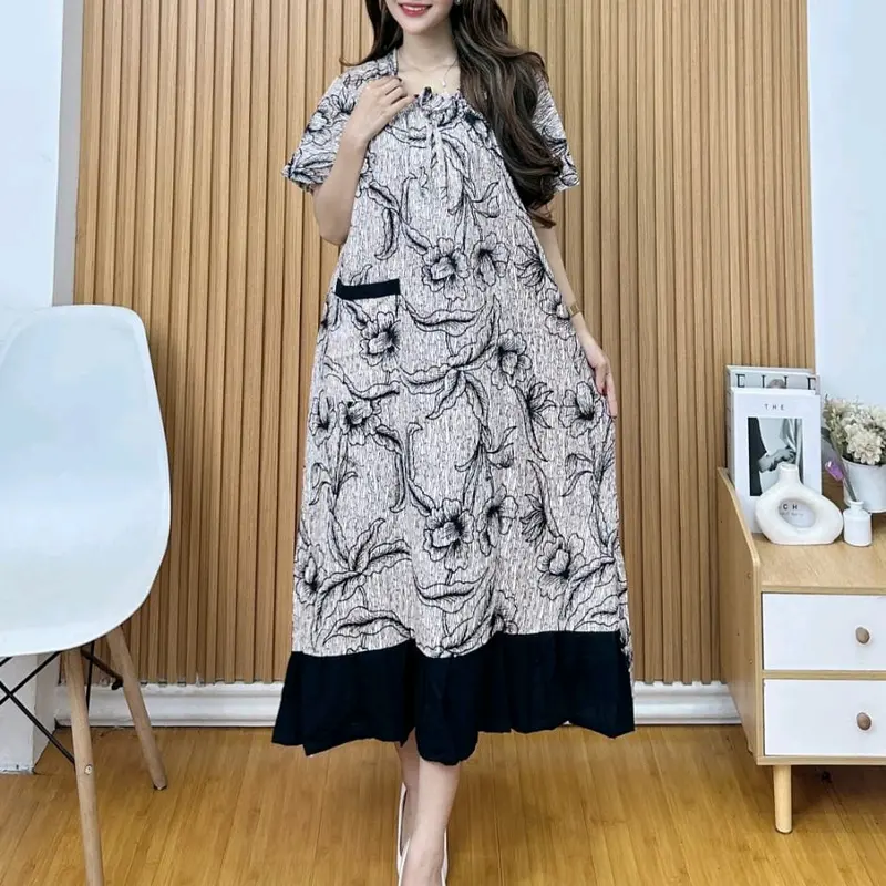 Daster wanita rayon bunga nyaman Dress Kain Katun Ibu Busui 1