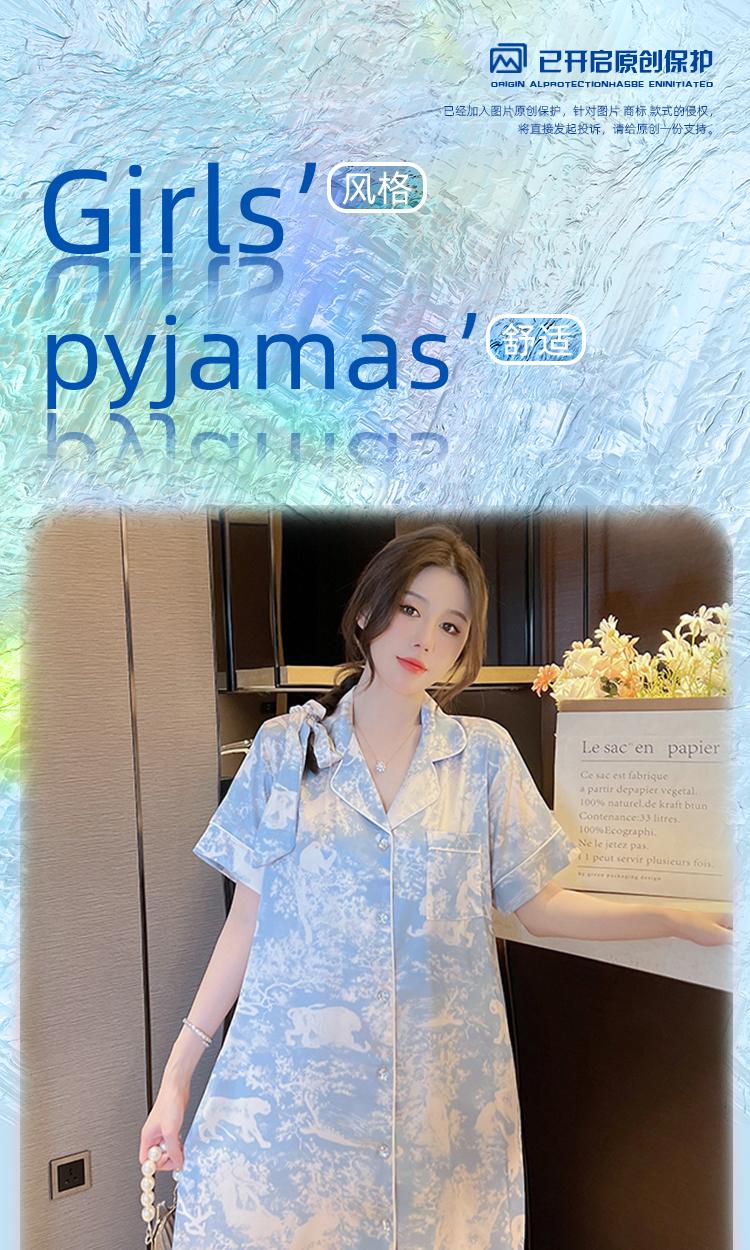 Product Introduction of Summer pajamas nightdress women thin short-sleeved shirt medium long home clothes can be worn outside 13