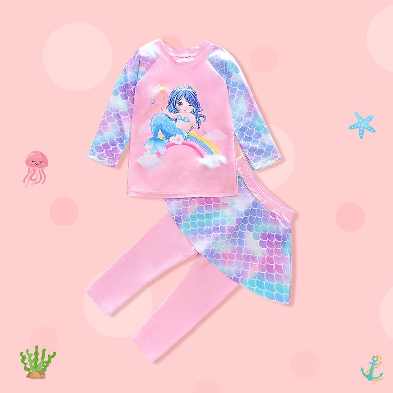 Product Introduction of Children's Swimsuit Girls Medium and Small Children Girls Split Suit Sun Protection Long Sleeve Mermaid Swimsuit 2