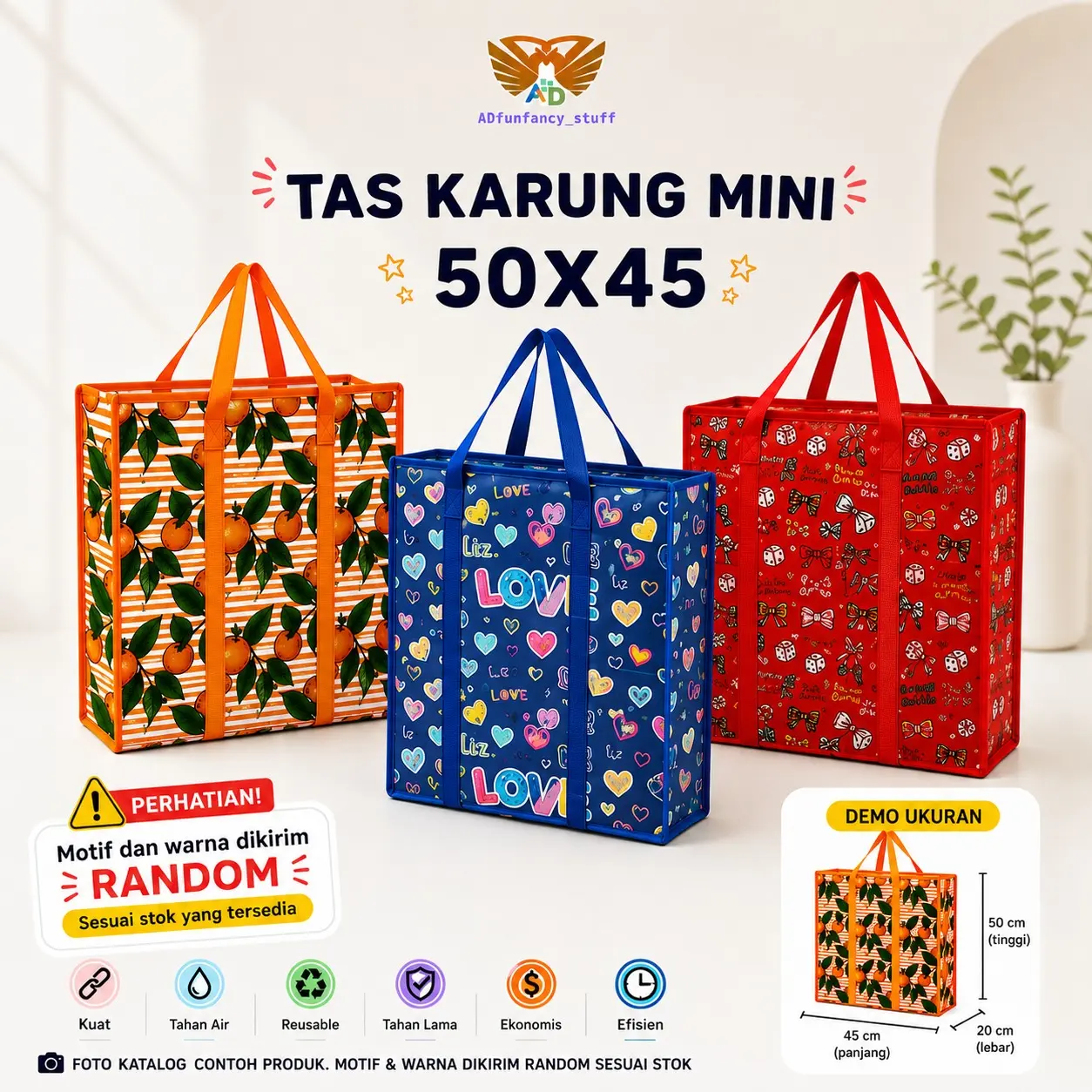 Tas Karung/Tas Belanja Serbaguna/Tas Laundry Ukuran 45 x 50 cm