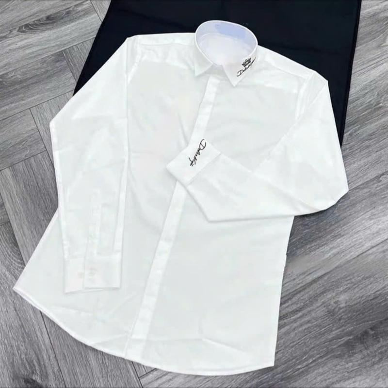 Áo sơ mi nam dài tay trắng thêu chữ kiểu phong cách mẫu hott Menswear