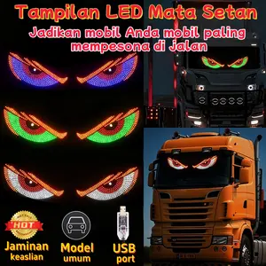 Gwein-2PCS LED Layar keras/layar lunak DEVIL EYES BESAR 60X12CM LED 11MODES LAMPU USB FLASH MATA KEDIPDEMON RGB Car Kendaraan -2pcs PVC