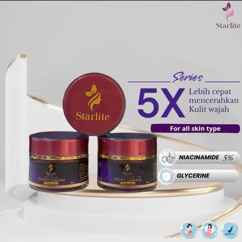 3 Night Cream Ungu Niaciamide Starlite  By Umi Alfatih BPOM RI 1
