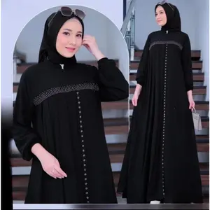 Tegal grosir Anggun dress gamis crinkle sowaroski Muslim Payet Baju Wanita Busui Friendly Ukuran XL LD 110 cm PB 138 cm Elegan dan Mewah Menyusui