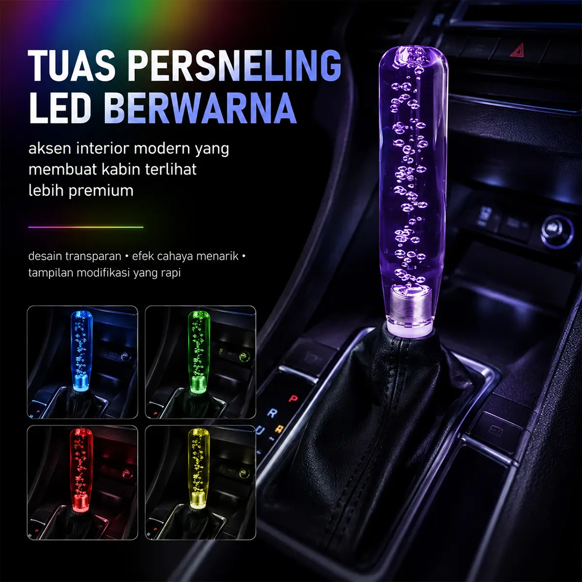 15/20CM  Kenop persneling mobil berwarna biru dengan rangkaian lampu LED warna-warni. Akrilik Baut Car Motorcycle