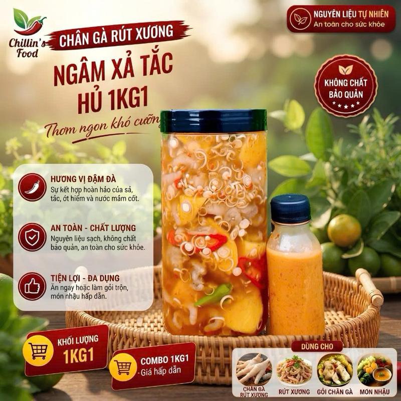 [CHỈ GIAO MIỀN NAM] Hộp 1.1kg Chân gà rút xương ngâm sả tắc Ơ Diêng - tặng kèm chai sốt chấm - Ngâm cùng xoài - cóc chua ngọt