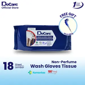 DoCare Wash Gloves 18 sheet Non Parfume / Washlap Non Alcohol / Tissue Basah Antiseptik & Bakteri / Tissue Mandi Sekali Pakai Tanpa Bilas PH Normal Kulit Sensitive Umrah & Haji
