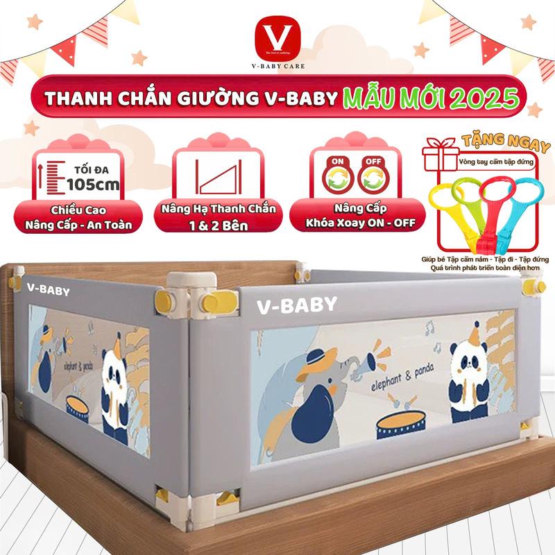  1 THANH CHẮN 1 MẶT GIƯỜNG  Thanh Chắn Giường Cho Bé V-BABY N002 Nâng Hạ 1 & 2 Bên - NEW 2025 