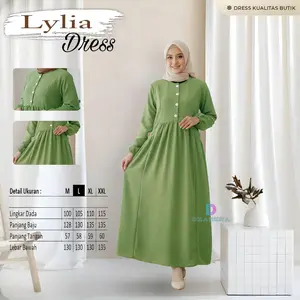 Gamis Crinkle Lylia Dress Muslim Syari Model Kancing Lengan Kerut Busui Frienly