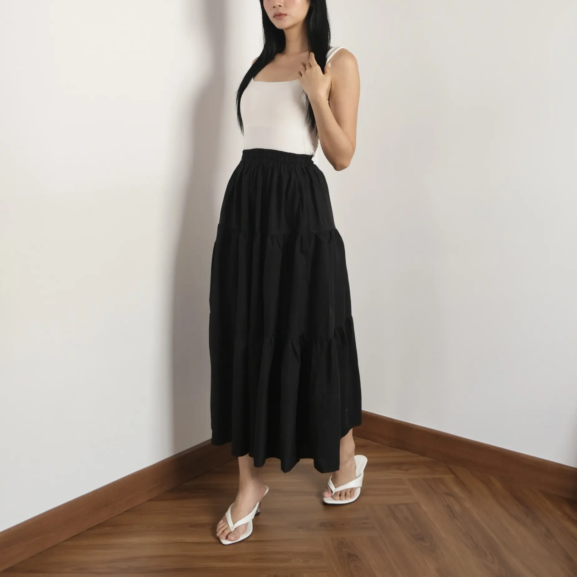 Caerys - Dame Skirt - Rok Layer - Rok Rampel Waist Wanita Casual Panjang Midi Maxi