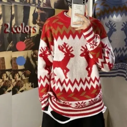 【M-2XL】Christmas Elk Korean Style Sweater Couple Knitted Xmas Loose Clothes