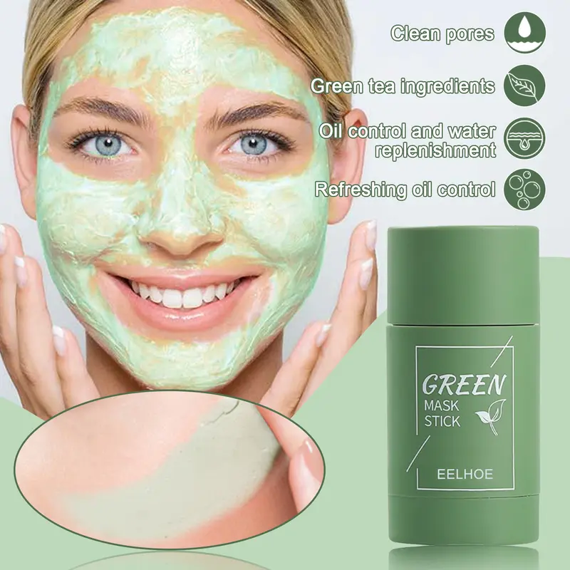 EELHOE Green Tea Solid Mask Deep Cleansing Hydrating Moisturizing Clay Mask Facial Skin Care Peel Face Mud Mask Stick 2