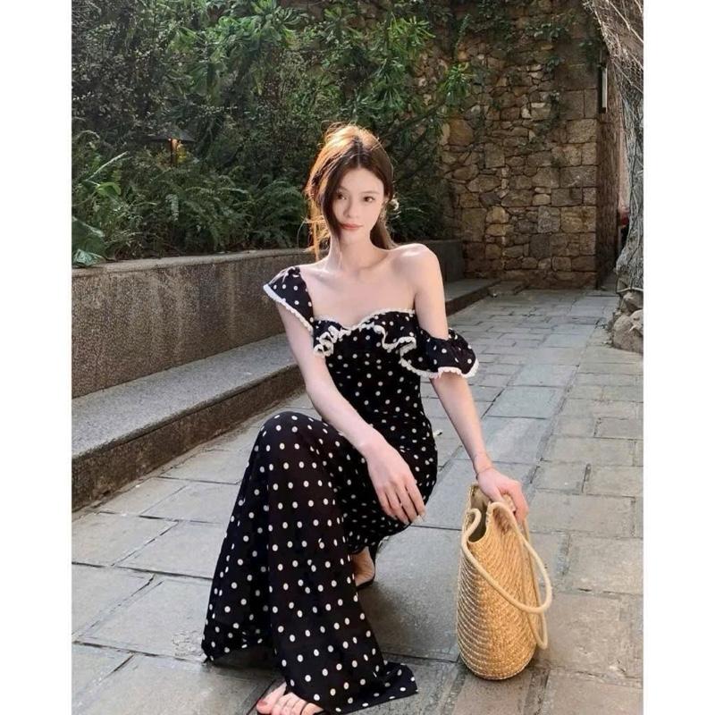   mã 107  đầm bẹt vai chấm bi dáng dài   đầm xinh đây  