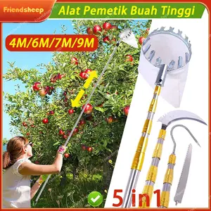 5PCS/Set Alat Pemetik Buah Alat Berkebun 4/6/7/9 Meter Alat Petik Buah Tongkat Teleskopik Jaring 5 In 1 Buah Pemetik Buah Alat Pemetik Buah Alat Bantu Pengambil Buah Metal Fruit Picker / Gergaji Pemangkasan