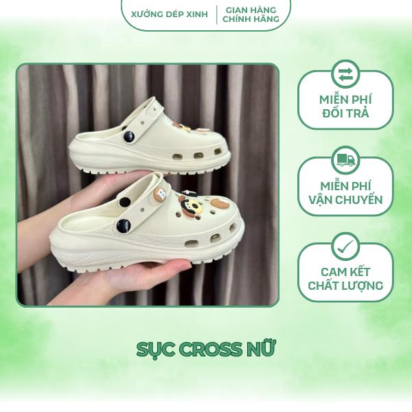 Sục cross nữ Dép cross nữ đi mưa đế độn 4cm hottrend Mũi tròn DéP Len Shoes Women