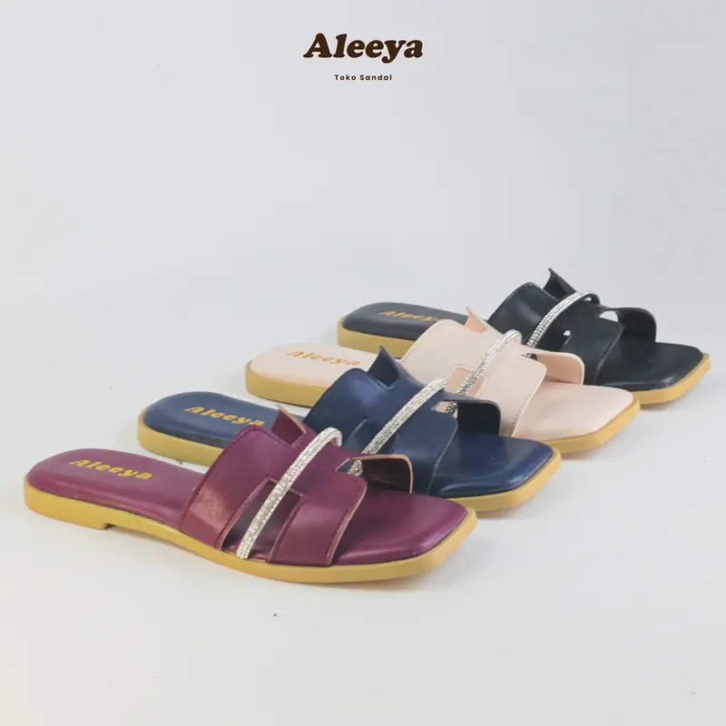 Aleeya - sendal LEEYA01 by Aleeya sendal kekinian wanita sendal slop empuk flat tali permata sendal elegan wanita terbaru Sandal Cewek 8