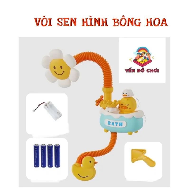 (Tặng pin) Đồ Chơi Nhà Tắm vòi sen hình bông hoa và vịt- Đồ chơi nhà tắm cho con Voi Hoa Sen nhà tắm. Nhà tăm