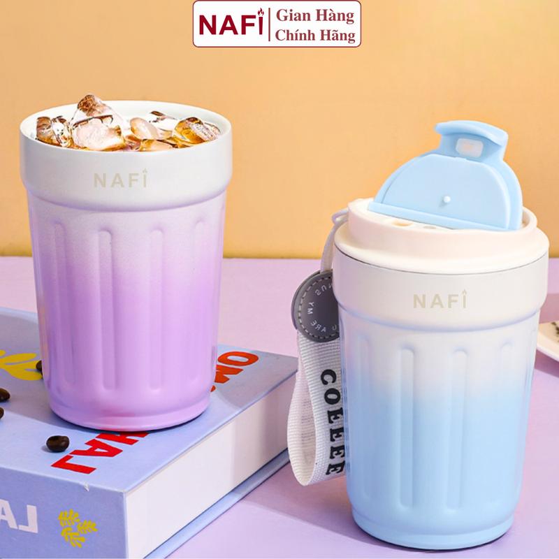 Ly giữ nhiệt tráng sứ NAFI bình giữ nhiệt lót gốm 400ml giữ nóng lạnh, nắp đậy chống rò rì phù hợp cafe, nước hoa quả