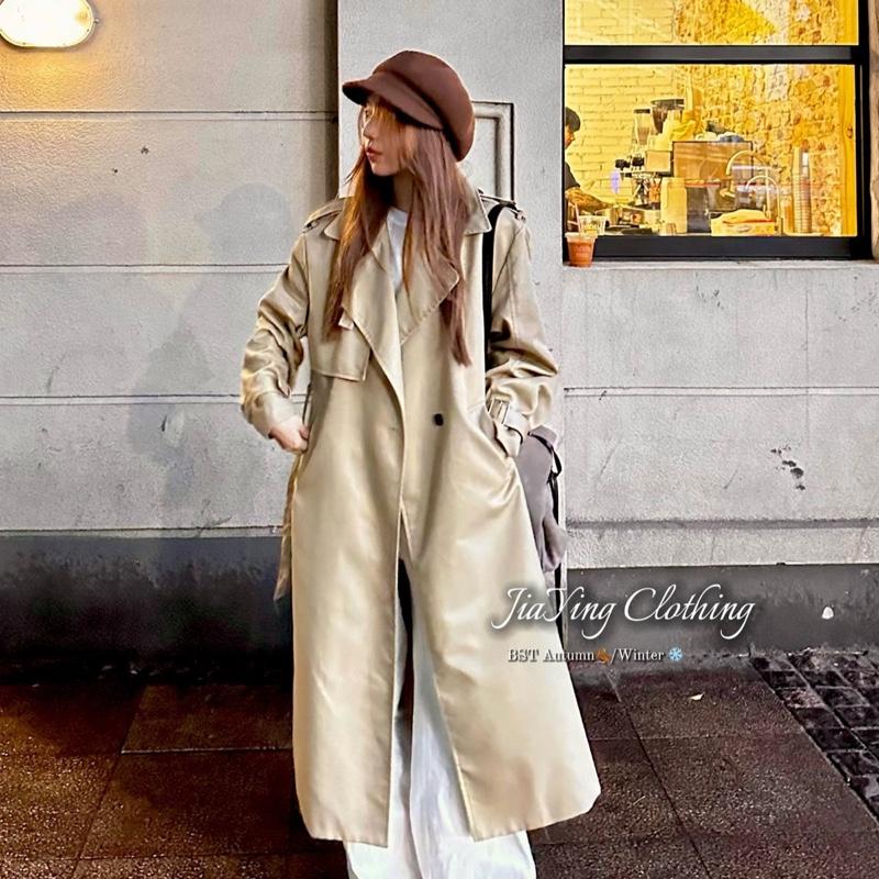 JIAYING Áo mangto kaki dáng dài QC áo mangto nữ