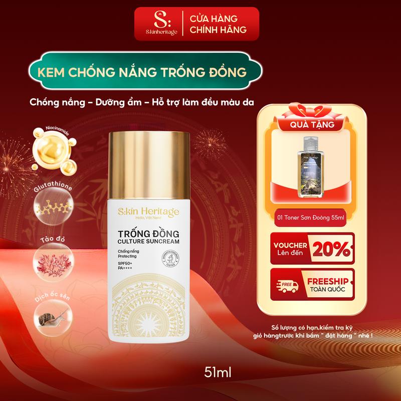 Kem Chống Nắng Trống Đồng Nâng Tone Làm Dịu SKIN HERITAGE Chống Tia UV SPF50+ PA++++ 51ml