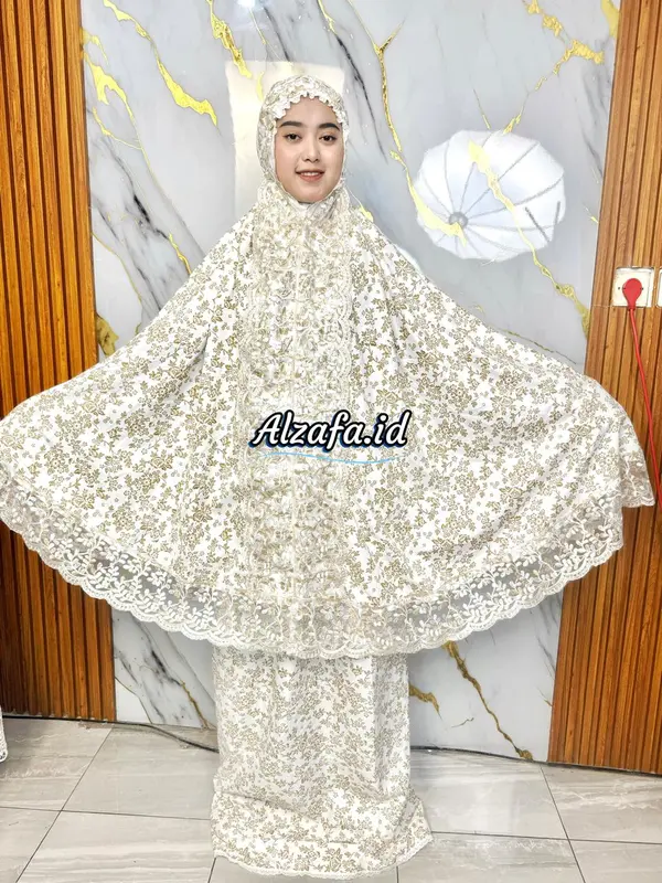 Mukena Sabrina Dewasa Katun Mix Foil New Exslusif Renda Tileu Import Mewah 0