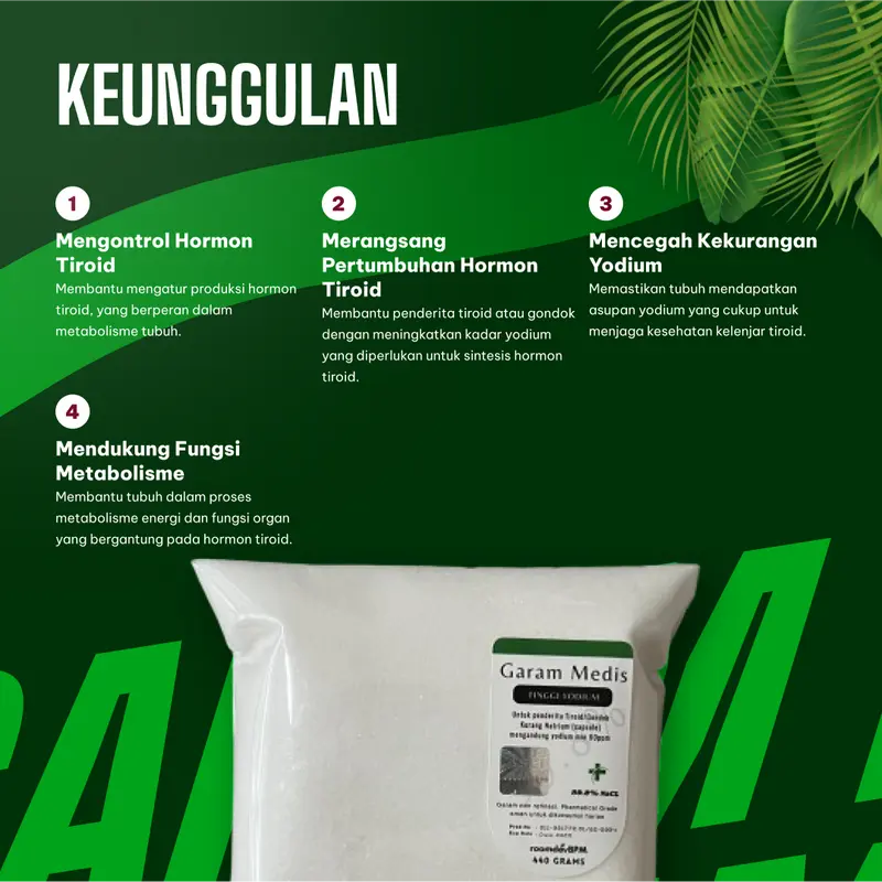 Garam Medis Steril PG-USP Organik Tinggi Yodium 440gr - Untuk Kelenjar Tiroid/Gondok - Spices, Botol 1