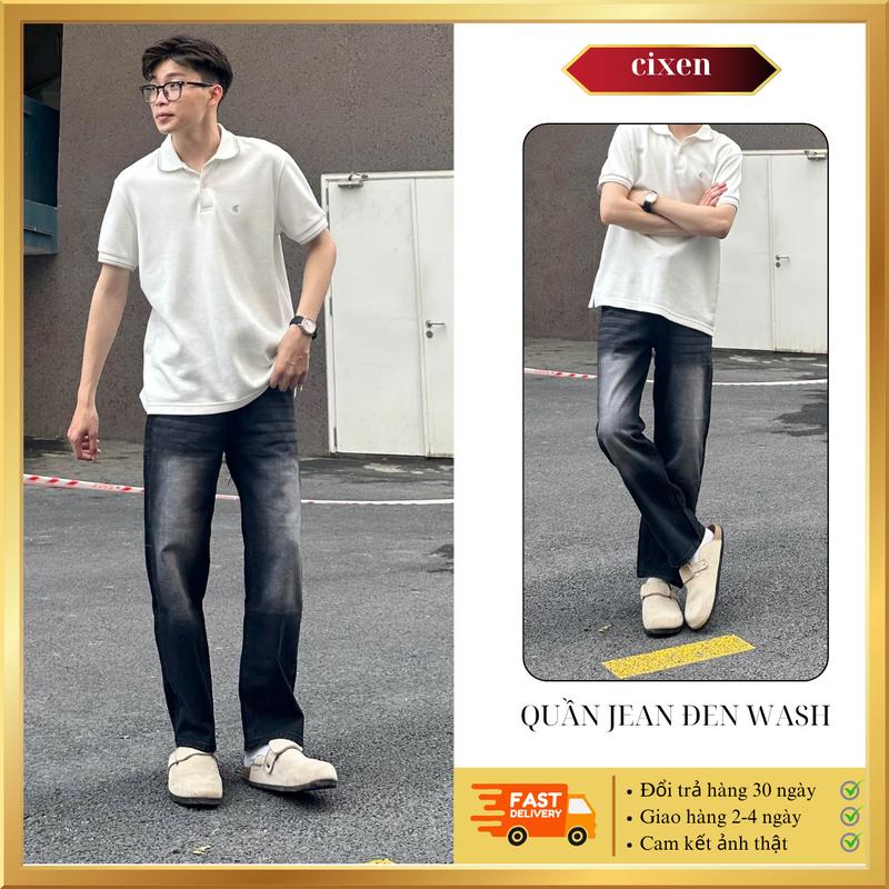  Quần Jean nam ống suông CIXEN Hack dáng Màu đen Wash khói Cạp cao chất jean dày dặn che khuyết diểm Quần jean bò denim Menswear đủ size  QD01  