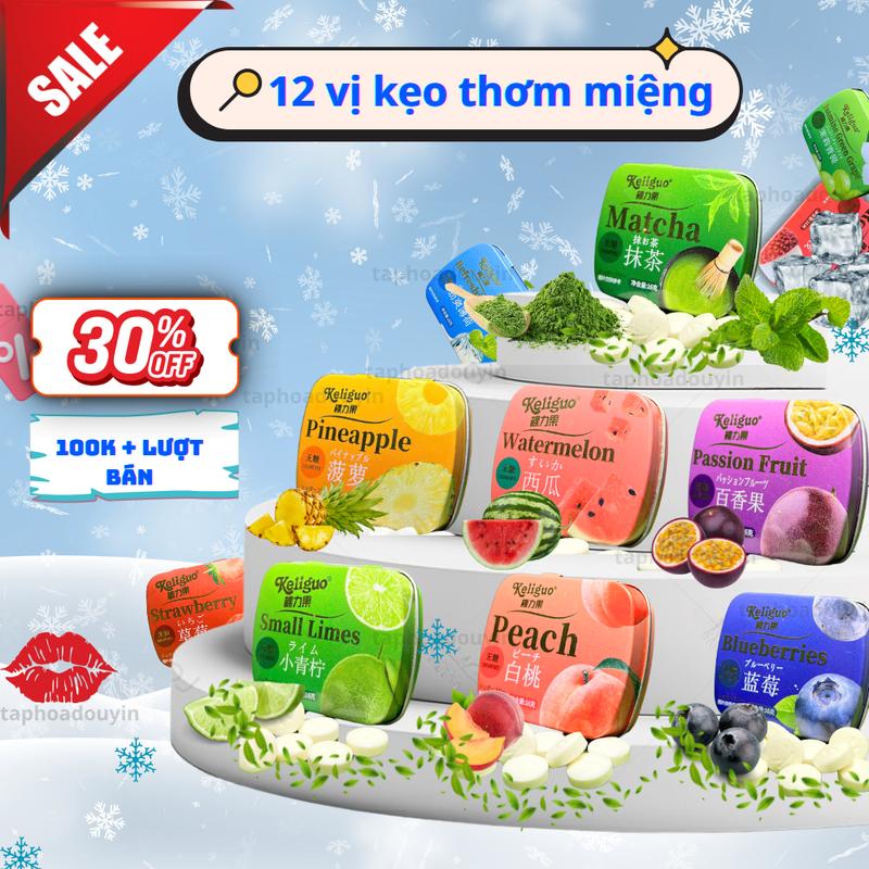   Không Đường 12 Vị  Kẹo thơm miệng Keligo Peppermint 12 vị trái cây mát lạnh bạc hà vị hoa quả dạng Viên Kẹo Candy 23-25 viên hộp Tạp Hóa Douyin 