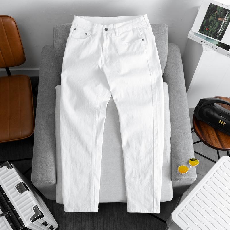 Quần jean dài nam ống đứng TRẮNG TRƠN 308 vãi cotton co giãn có túi Pants  jeans Menswear