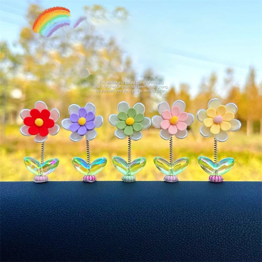 5pcs Creative Chrysanthemums Car Dance Toys Cartoon Resin Shaking Flower Ornaments Candy Color Car Dashboard Decoration
