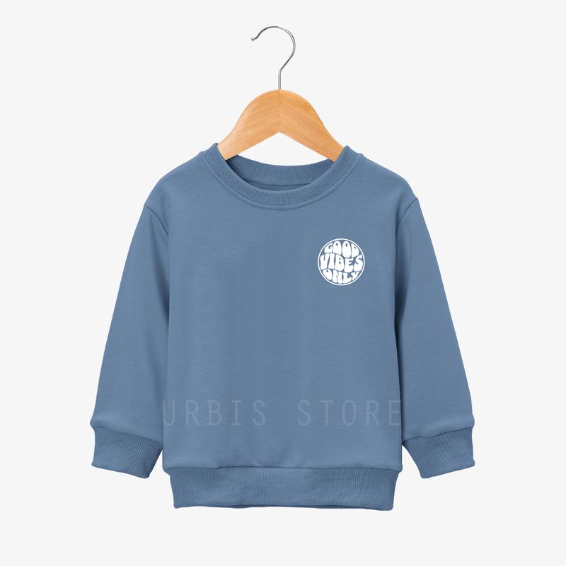 Sweater Anak Usia 3-13 Tahun Laki-laki Perempuan Motif Sablon GOOD VIBES ONLY Bahan Tebal Premium Fashion 0