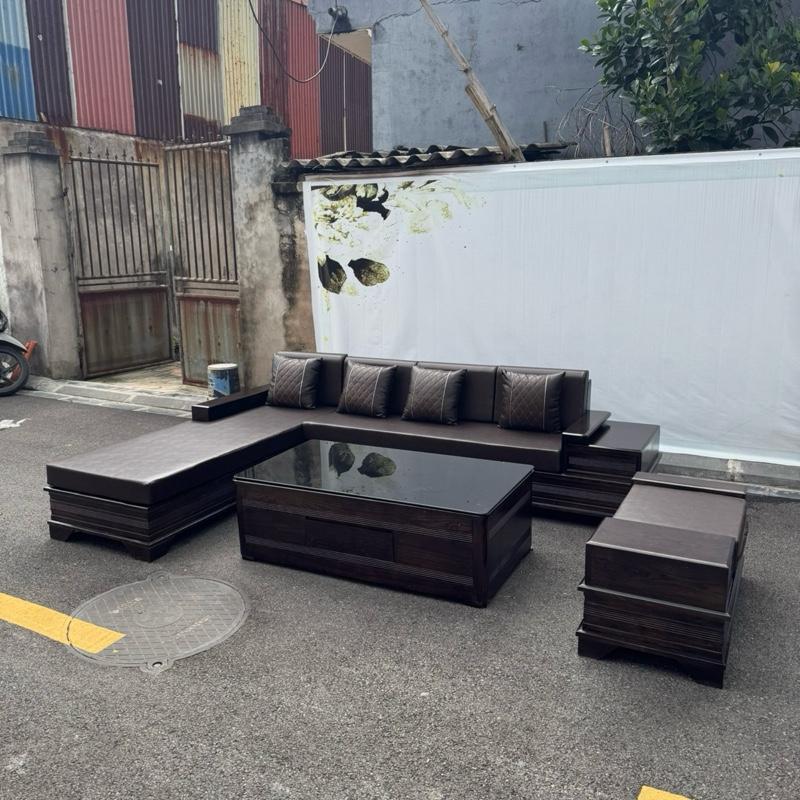 Bộ Sofa Góc Liền Gỗ Sồi Nga Sơn Màu Cánh Gián Phong Cách Hiện Đại Sang Trọng