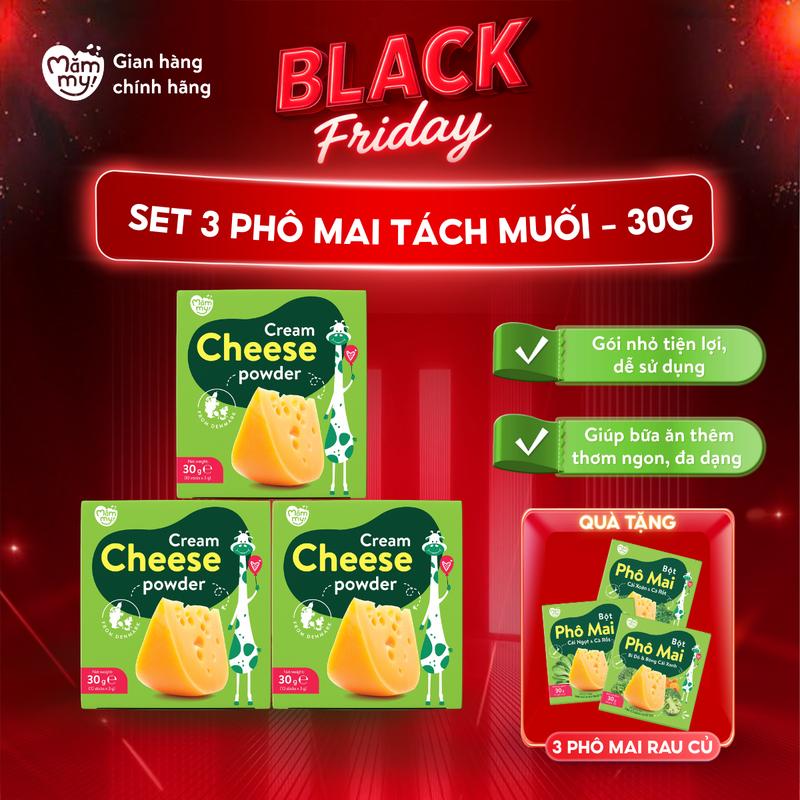 Combo 3 Hộp Phô Mai Tách Muối MĂMMY Dạng Bột Rắc Cơm Nui Cháo Bổ Sung Vitamin Dinh Dưỡng Cho Bé Từ 6 Tháng 3gr x 10 MUA 3 TẶNG 3