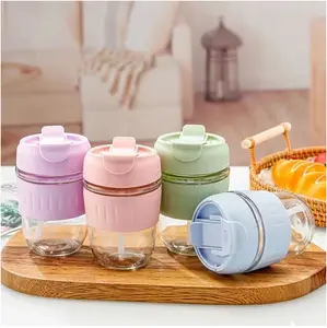 Gelas Minum Tumbler Kaca Cover Silicone Case Exclusive Cangkir Mug Coffee Cup Souvenir Ultah Wedding 350ml