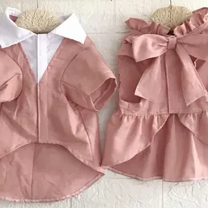 Kemeja Dress Anjing Kembaran Baju Anjing Lucu Korea Bahan Linen Model Dress Kain Katun Size M