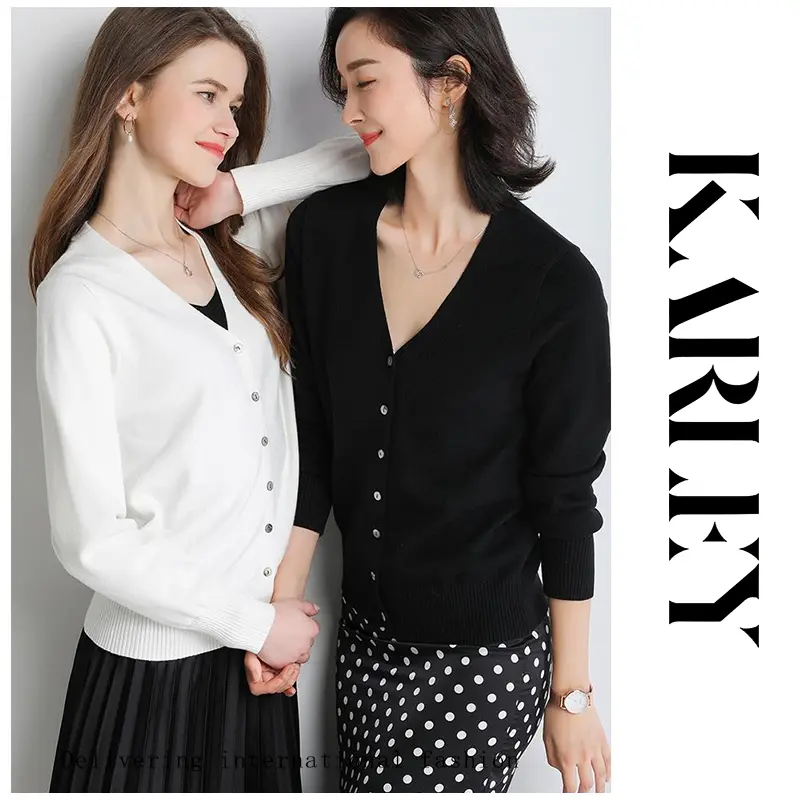 KARLEY Baju rajut wanita Sweter crop Rajut wanita lengan panjang Cardigan oversize   baju knitwear