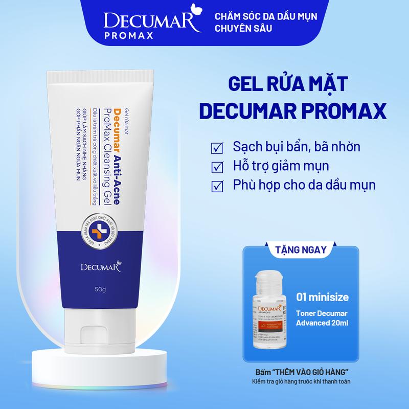 Gel rửa mặt cho da dầu mụn Decumar Anti-Acne Promax Cleansing Gel 50g sạch sâu dịu nhẹ cân bằng độ pH - DPG02