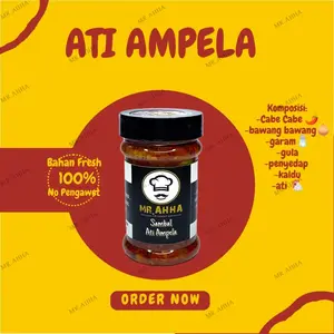 SAMBAL ATI AMPELA/PETE/UDANG/TONGKOL SUWIR/BAWANG/BABY CUMI/TERI SAMBEL KEMASAN BOTOL 150 GRAM MR.AHHA ALAMI TANPA BAHAN PENGAWET Bawang Cumi