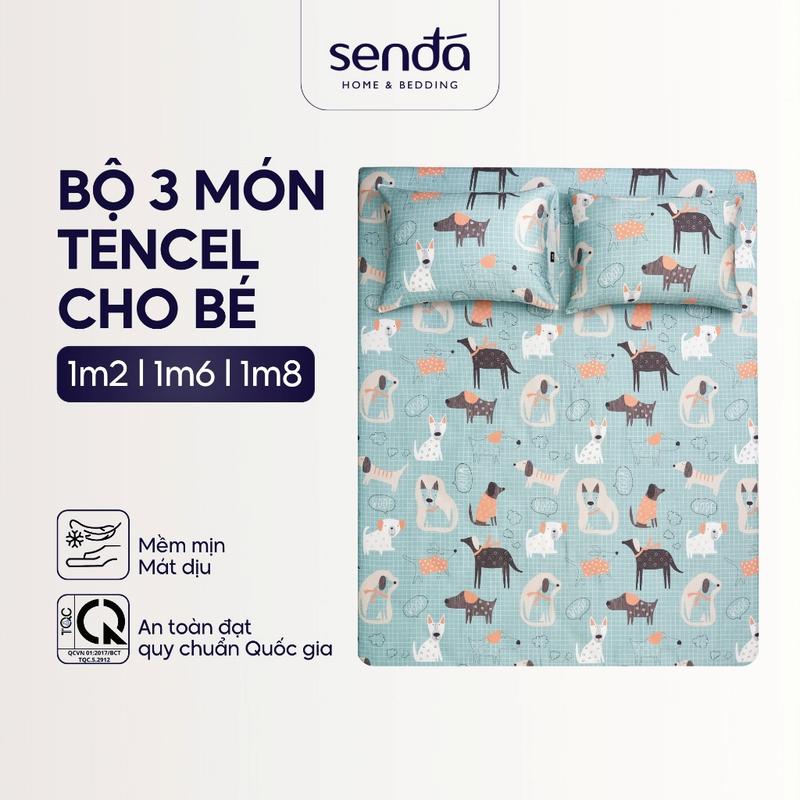 Bộ ga gối 3 món lụa Tencel cho bé Sen Đá Home Bedding cao cấp set 2 vỏ gối 1 ga giường bo chun 1m 1m2 1m6 1m8 họa tiết