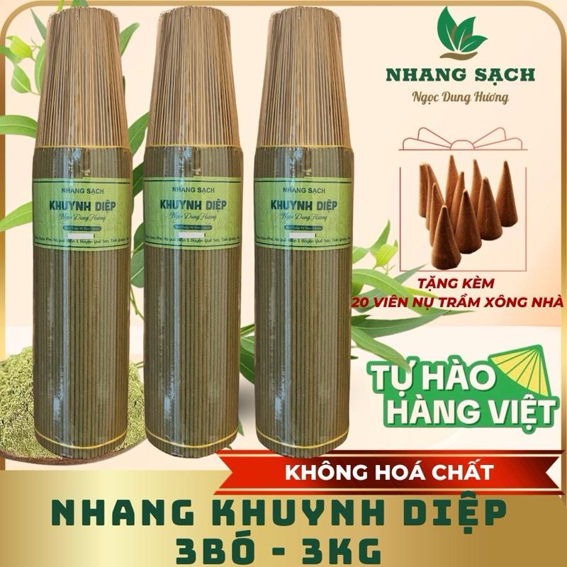 3BÓ - 3KG Nhang Khuynh Diệp thơm thanh mát dễ chịu; không hoá chất không cuộn tàn {Tặng kèm 20 nụ xông nhà}