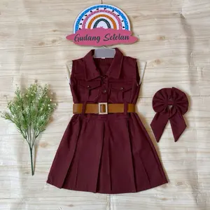 DRES ANAK PEREMPUAN MODEL VIONA TERBARU 2-8 TAHUN BAHAN AMERIKA DRIL FREE BELT DAN  FREE JEPIT RAMBUT Cewek Bahan Lembut Tebal Gak Panas Kekinian Cantik