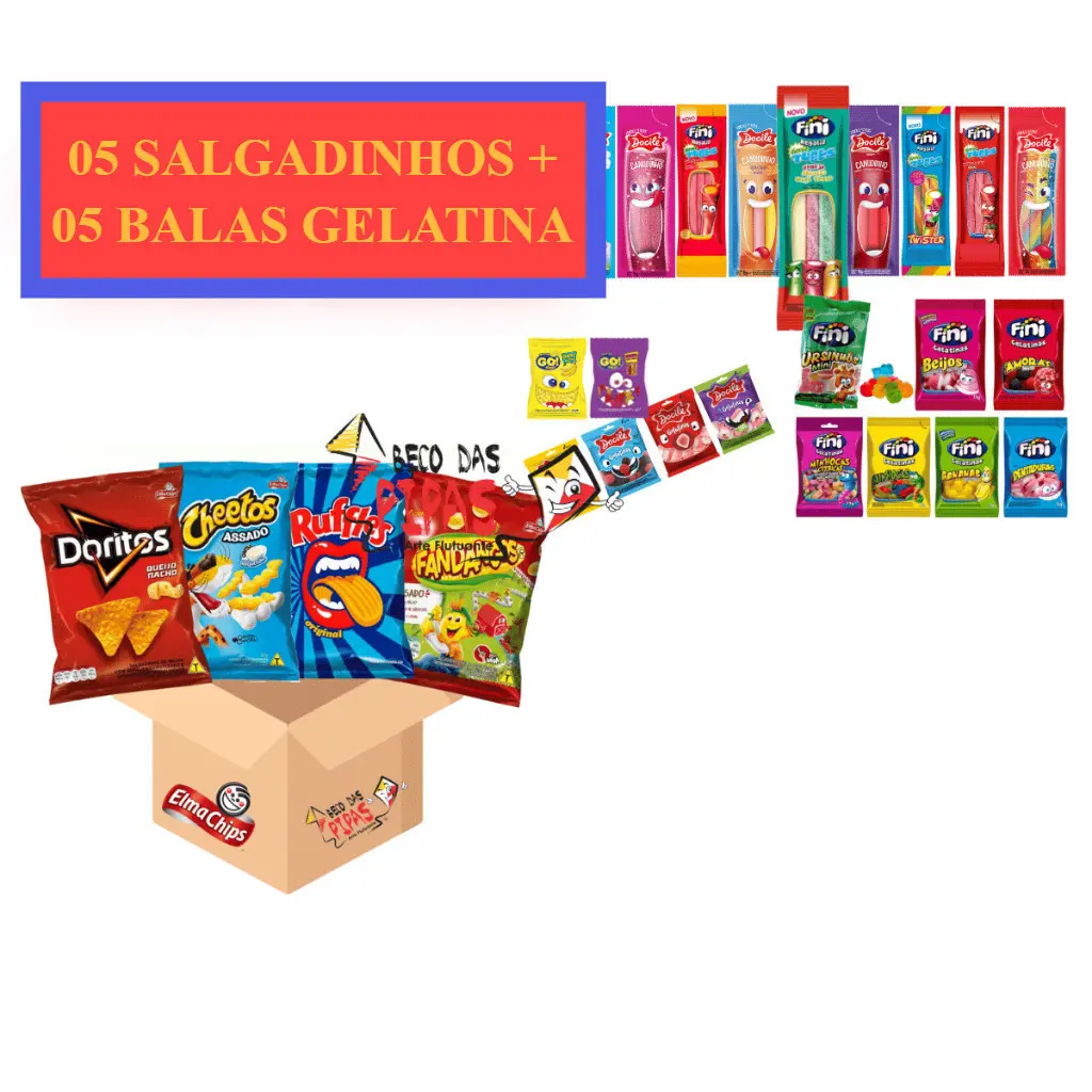 Kit Guloseimas 5 Salgadinhos Elma Chips + 5 Fini Docile