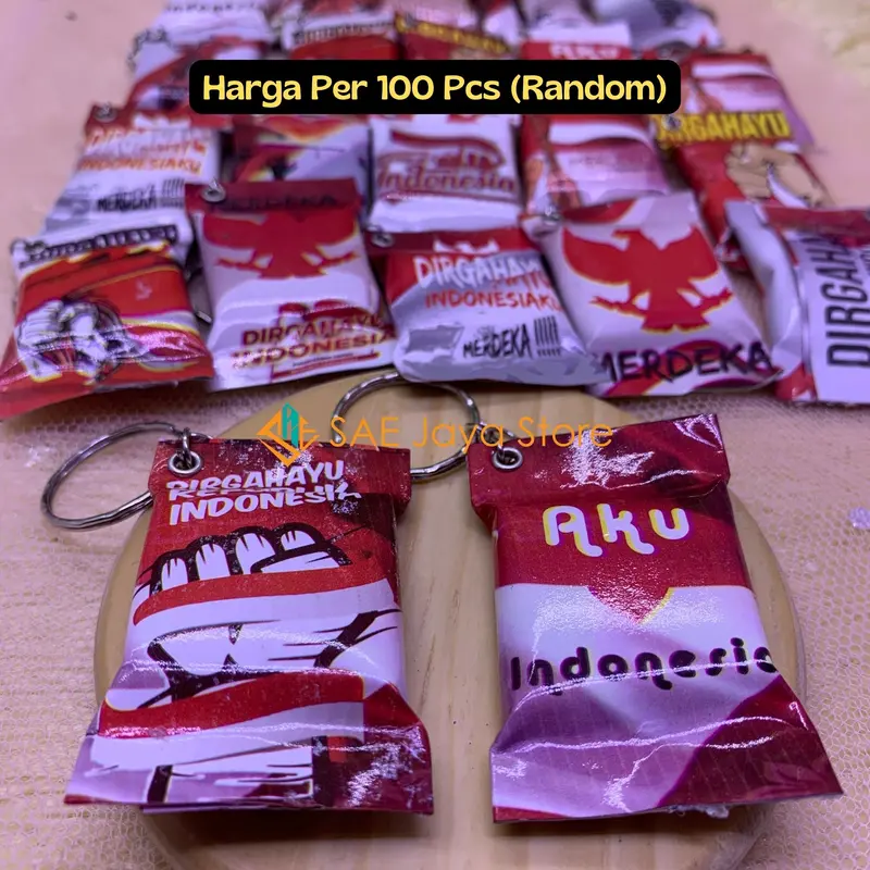 (100 PCS - GEPENG) GANTUNGAN KUNCI GEPENG MINIATUR MAKANAN DAN MOTIF MERAH PUTIH KEMERDEKAAN RI 4