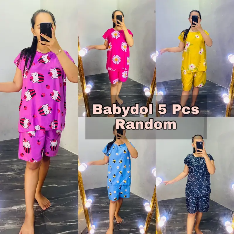BANTING HARGA 100K GET 5 BABYDOL PENDEK KRILL RAYON ADEM Piyama Wanita Setelan Baju Tidur Motif 1